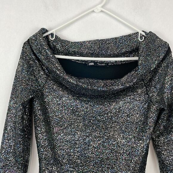 Zara Shiny Glitter Off The Shoulder Bodysuit. Size Small. - Picture 2 of 12